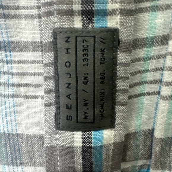 SEAN JOHN Men Adult 2XL Short Sleeve Button Down Blue Plaid Casual Shirt EUC - Picture 5 of 8